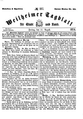 Weilheimer Tagblatt für Stadt und Land Freitag 21. August 1874