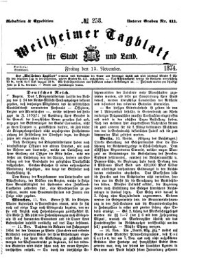 Weilheimer Tagblatt für Stadt und Land Freitag 13. November 1874