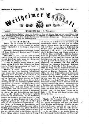 Weilheimer Tagblatt für Stadt und Land Donnerstag 19. November 1874