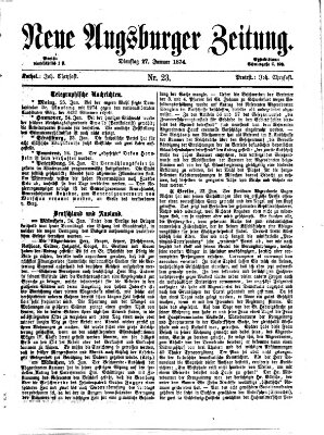 Neue Augsburger Zeitung Dienstag 27. Januar 1874