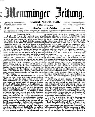 Memminger Zeitung Samstag 3. Oktober 1874