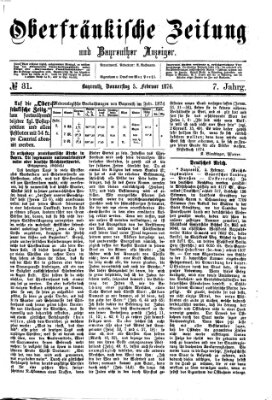 Oberfränkische Zeitung und Bayreuther Anzeiger (Bayreuther Anzeiger) Donnerstag 5. Februar 1874