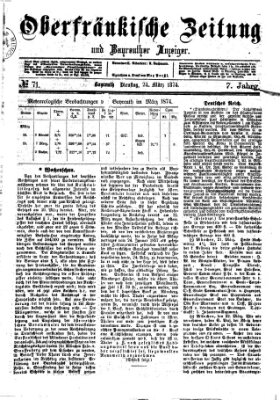 Oberfränkische Zeitung und Bayreuther Anzeiger (Bayreuther Anzeiger) Dienstag 24. März 1874