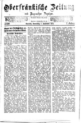 Oberfränkische Zeitung und Bayreuther Anzeiger (Bayreuther Anzeiger) Donnerstag 3. September 1874