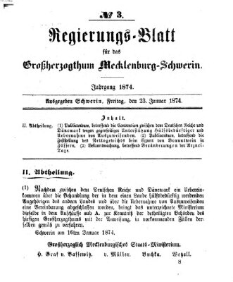 Regierungsblatt für Mecklenburg-Schwerin (Großherzoglich-Mecklenburg-Schwerinsches officielles Wochenblatt) Freitag 23. Januar 1874