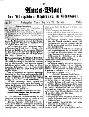 Amtsblatt der Regierung in Wiesbaden (Herzoglich-nassauisches allgemeines Intelligenzblatt) Donnerstag 29. Januar 1874