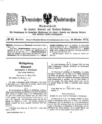 Preußisches Handels-Archiv Freitag 16. Oktober 1874