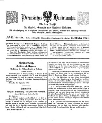 Preußisches Handels-Archiv Freitag 23. Oktober 1874
