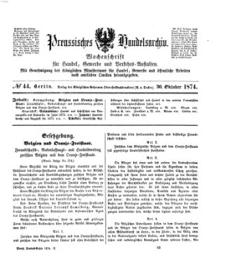 Preußisches Handels-Archiv Freitag 30. Oktober 1874
