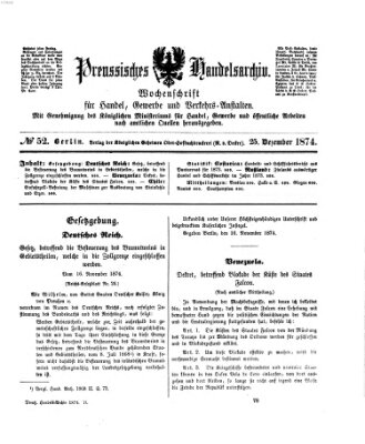 Preußisches Handels-Archiv Freitag 25. Dezember 1874
