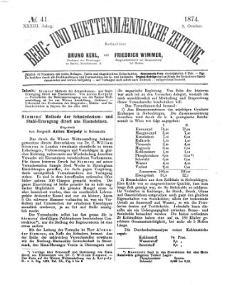 Berg- und hüttenmännische Zeitung Freitag 9. Oktober 1874