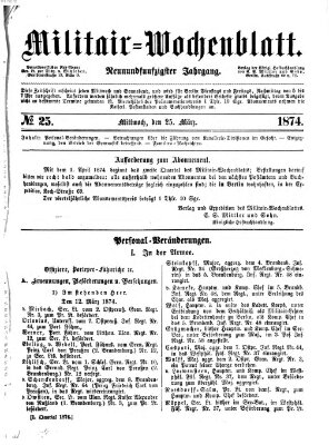 Militär-Wochenblatt Mittwoch 25. März 1874