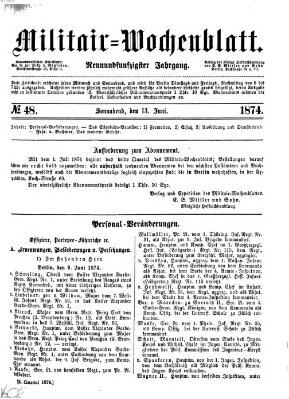 Militär-Wochenblatt Samstag 13. Juni 1874