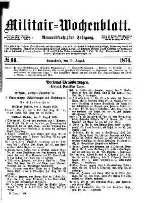 Militär-Wochenblatt Samstag 15. August 1874