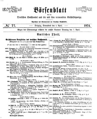 Börsenblatt für den deutschen Buchhandel Samstag 4. April 1874