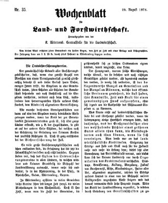 Wochenblatt für Land- und Forstwirthschaft Samstag 29. August 1874
