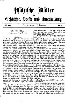 Pfälzische Blätter für Geschichte, Poesie und Unterhaltung (Zweibrücker Wochenblatt) Donnerstag 17. Dezember 1874
