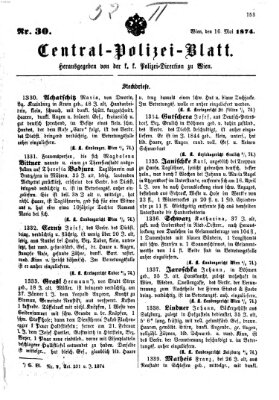 Zentralpolizeiblatt Samstag 16. Mai 1874
