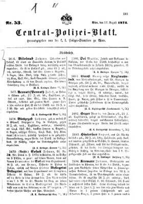 Zentralpolizeiblatt Montag 17. August 1874