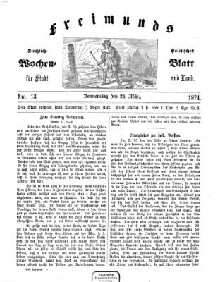 Freimund's kirchlich-politisches Wochenblatt für Stadt und Land Donnerstag 26. März 1874
