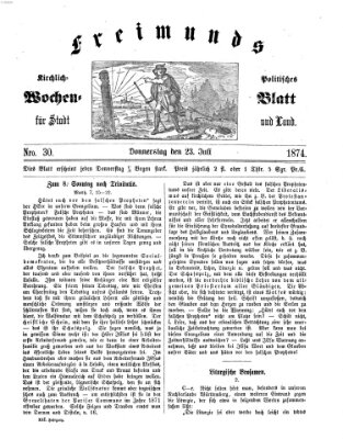 Freimund's kirchlich-politisches Wochenblatt für Stadt und Land Donnerstag 23. Juli 1874