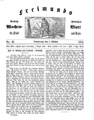 Freimund's kirchlich-politisches Wochenblatt für Stadt und Land Donnerstag 1. Oktober 1874