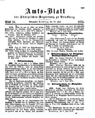 Amtsblatt für den Regierungsbezirk Arnsberg Samstag 13. Juni 1874