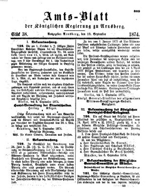 Amtsblatt für den Regierungsbezirk Arnsberg Samstag 19. September 1874
