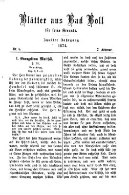 Blätter aus Bad Boll für seine Freunde Samstag 7. Februar 1874