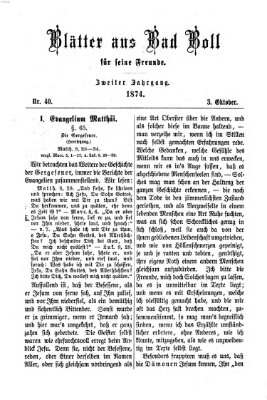 Blätter aus Bad Boll für seine Freunde Samstag 3. Oktober 1874
