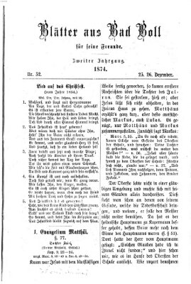 Blätter aus Bad Boll für seine Freunde Freitag 25. Dezember 1874