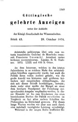 Göttingische gelehrte Anzeigen (Göttingische Zeitungen von gelehrten Sachen) Mittwoch 28. Oktober 1874