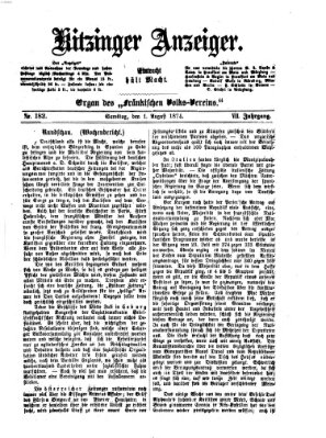 Kitzinger Anzeiger Samstag 1. August 1874