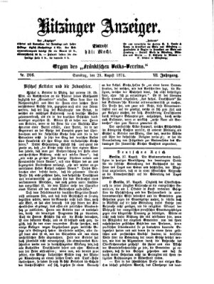 Kitzinger Anzeiger Samstag 29. August 1874