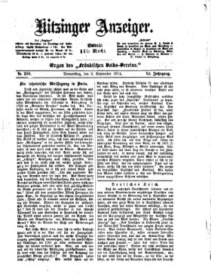 Kitzinger Anzeiger Donnerstag 3. September 1874