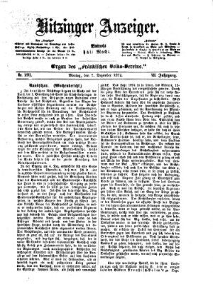 Kitzinger Anzeiger Montag 7. Dezember 1874