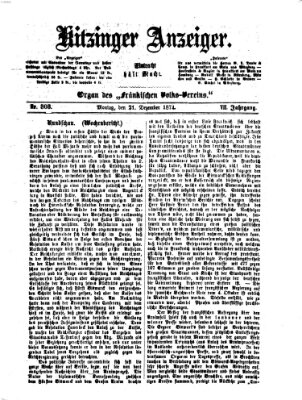 Kitzinger Anzeiger Montag 21. Dezember 1874