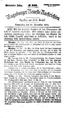Augsburger neueste Nachrichten Donnerstag 31. Dezember 1874