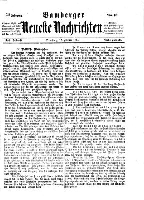 Bamberger neueste Nachrichten Dienstag 17. Februar 1874