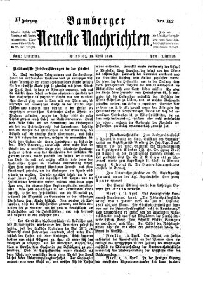 Bamberger neueste Nachrichten Dienstag 14. April 1874