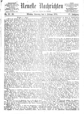 Neueste Nachrichten aus dem Gebiete der Politik (Münchner neueste Nachrichten) Sonntag 1. Februar 1874