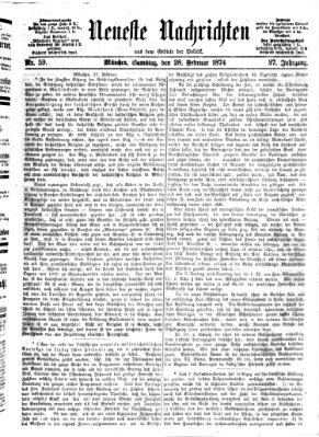 Neueste Nachrichten aus dem Gebiete der Politik (Münchner neueste Nachrichten) Samstag 28. Februar 1874