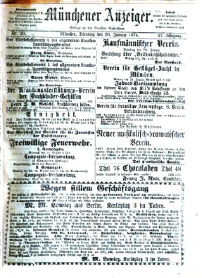 Münchener Anzeiger (Münchner neueste Nachrichten) Dienstag 20. Januar 1874