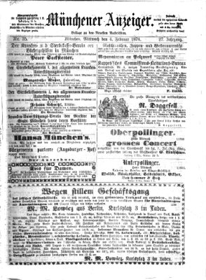 Münchener Anzeiger (Münchner neueste Nachrichten) Mittwoch 4. Februar 1874
