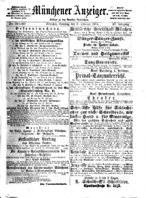 Münchener Anzeiger (Münchner neueste Nachrichten) Sonntag 8. Februar 1874