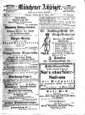 Münchener Anzeiger (Münchner neueste Nachrichten) Freitag 13. März 1874