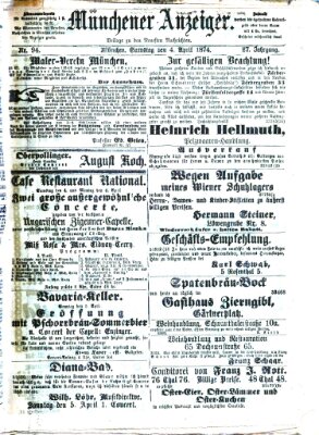 Münchener Anzeiger (Münchner neueste Nachrichten) Samstag 4. April 1874