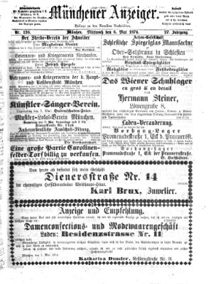 Münchener Anzeiger (Münchner neueste Nachrichten) Mittwoch 6. Mai 1874