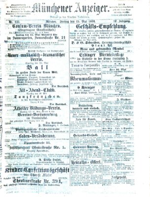 Münchener Anzeiger (Münchner neueste Nachrichten) Freitag 15. Mai 1874