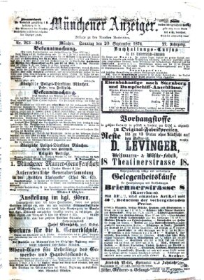 Münchener Anzeiger (Münchner neueste Nachrichten) Sonntag 20. September 1874